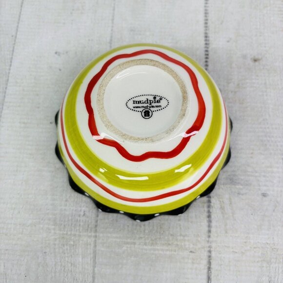 Mud Pie CHRISTMAS STRIPES Red Green Circle Wavy Lines Ruffle Ceramic Dip Bowl - Picture 7 of 16